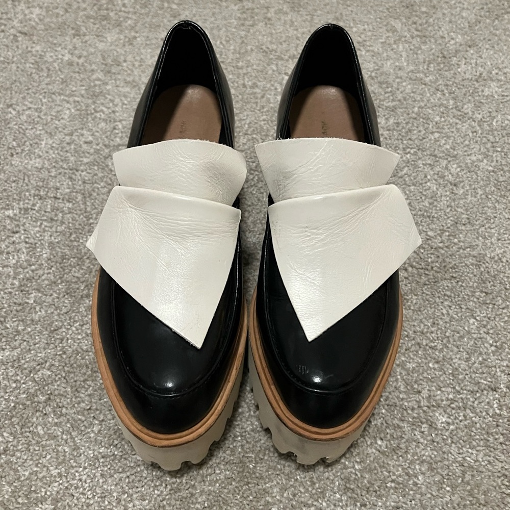 Black and White Loafers with Geometric Design